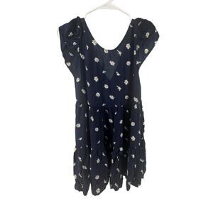 Bluenotes Navy Blue Daisy Floral Tiered Short Sleeve Mini Dress Women's Medium